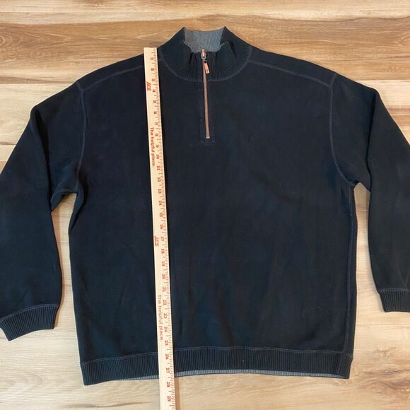 Tommy Bahama Sweater Mens Large 1/4 Zip Reversible Flip Side Black Gray - Picture 4 of 9